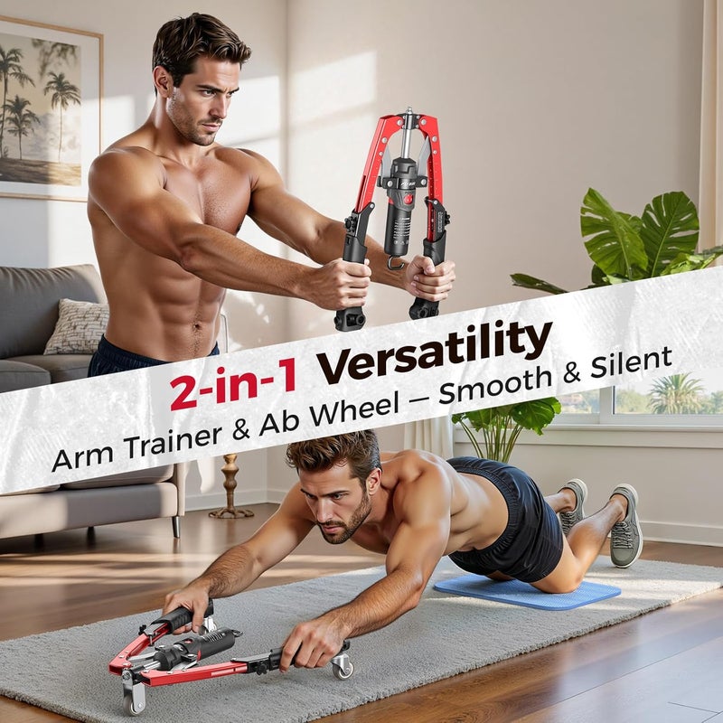 FLYBIRD Chest & Arm Twister & Core Trainer, Hydraulic Power CoreFlex Twister Chest Workout Equipment, 22-440lbs for Strength Trainer, 3-in-1 Chest Trainer with Ab Roller Wheel(Backpack &Pad Included) - Image 2